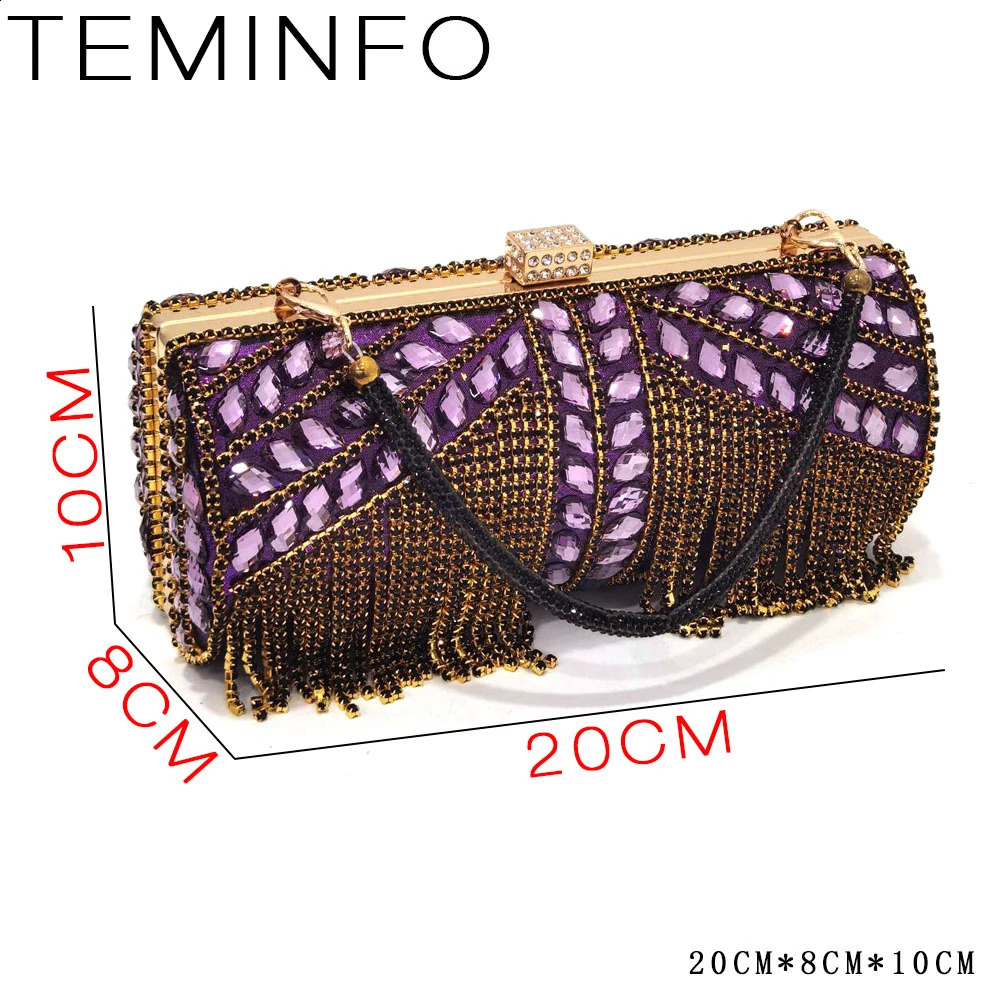 Women Purple Rhinestone Shoes Matching Bag Set Italian Chunky Heel Pumps Tassel Clutch Purse Nigeria Wedding Party Dress 260625 - view 7