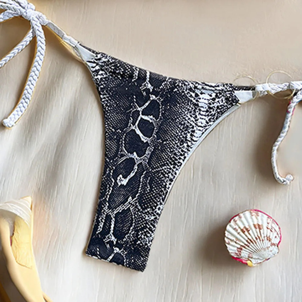 Sexy Womens Bikini Two-Piece Set Fashionable Metal Ring Snake Skin Print Suspender Strap Sexy Summer Beach Spring Swimsuit 260622 - view 7