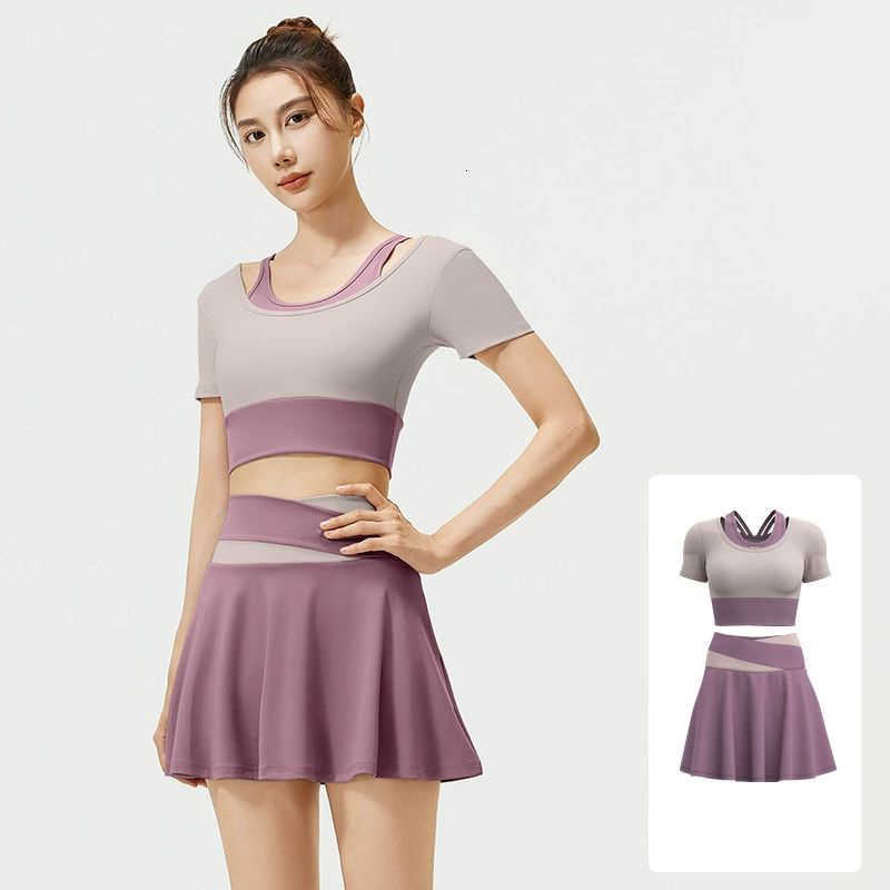 Yoga Women New 2 Piece Sets with Fixed Chest Pads Naked Feeling Skinny Fit Squat Proof Skort Matching Sets for Running Fitness M260626 - view 1