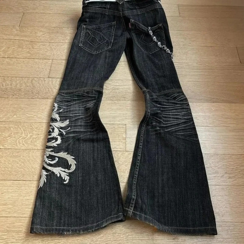 High Waist Harajuku Loose Embroidered Women Jeans with Rock Punk Style Y2K Micro La Retro Wide Leg Pants 260625 - view 3