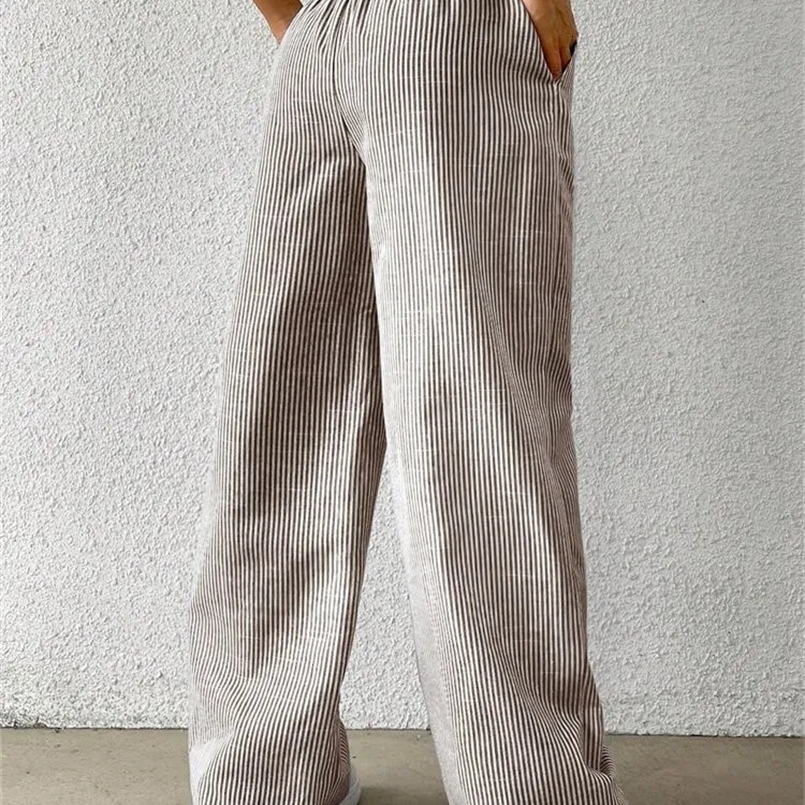 Casual Striped Woven Wide Leg Pants for Women Autumn Winter Casual Stylish Full Length Trousers Y2K Clothes Streetwear 260624 - view 6
