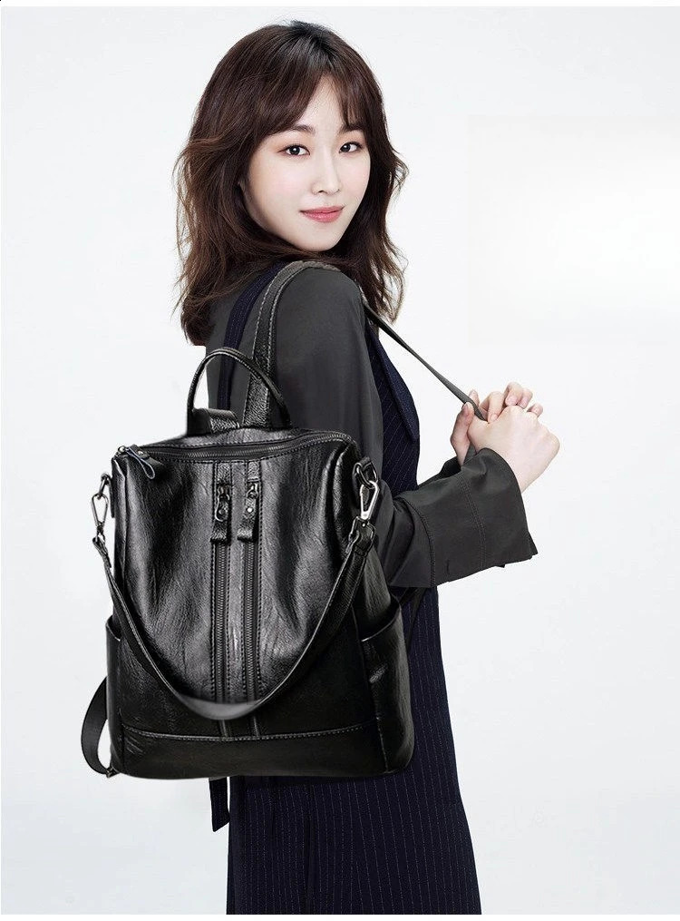 Women Soft Leather Backpack School Black Casual Multifunctional College Bag Large Capacity Shoulder Bags Travel Tote y260615 - view 6