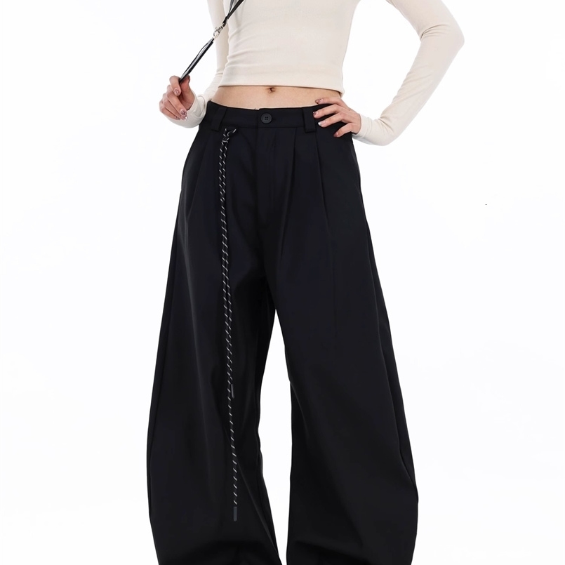 High Waist Women Suit Pants Straight Office Ladies Korean Fashion Trousers Casual Button Loose Female Black Pants 260624 - view 5