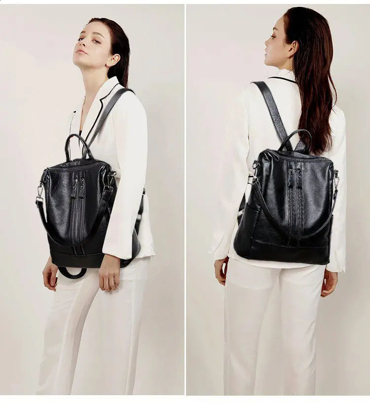 Women Soft Leather Backpack School Black Casual Multifunctional College Bag Large Capacity Shoulder Bags Travel Tote y260615 - view 4