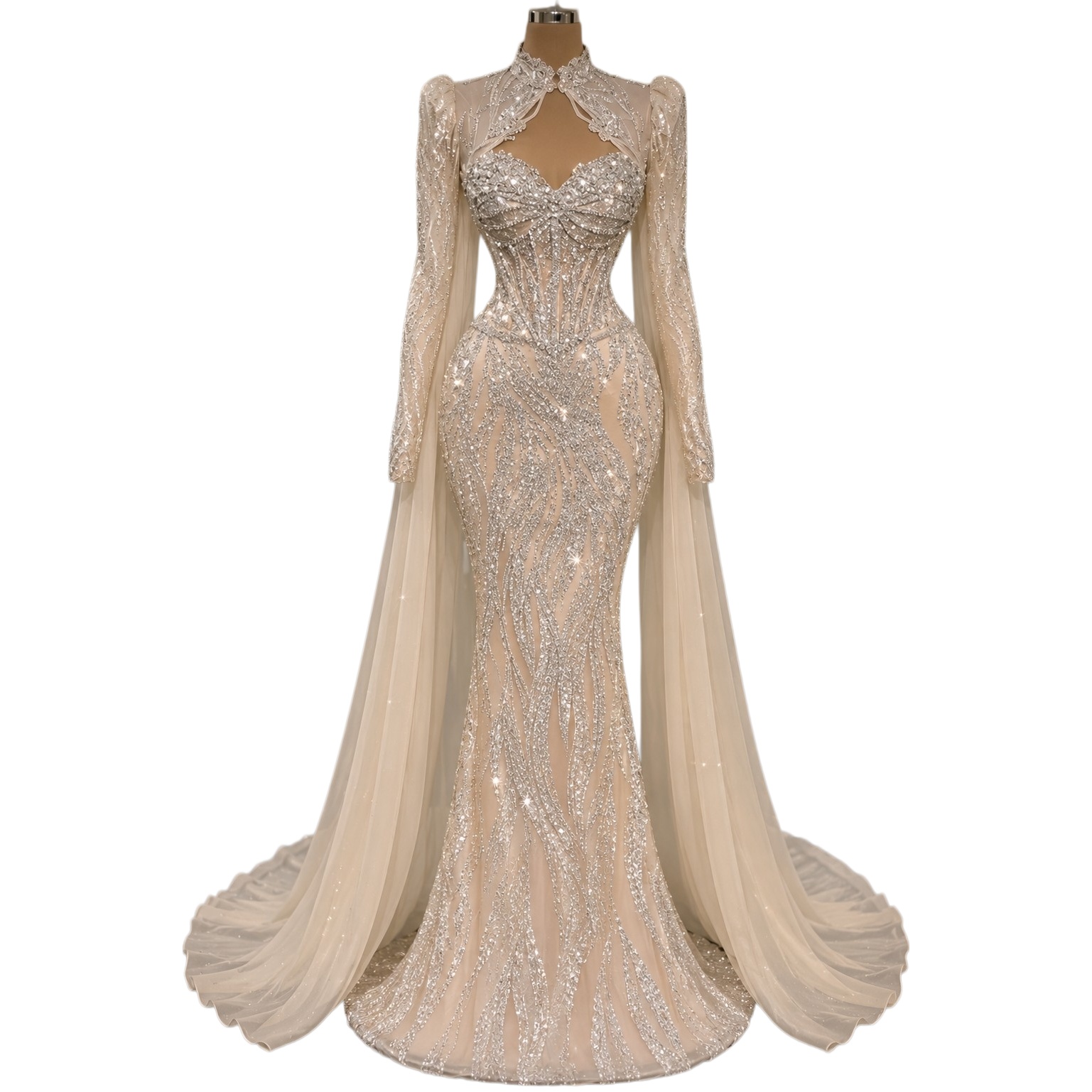 Owambe Champagne Mermaid Prom Dress 2026 Beaded Crystals High Neck Lace Evening Dress Birthday Formal Women Pageant Party Gowns Long Dinner Dresses ZJ - view 3
