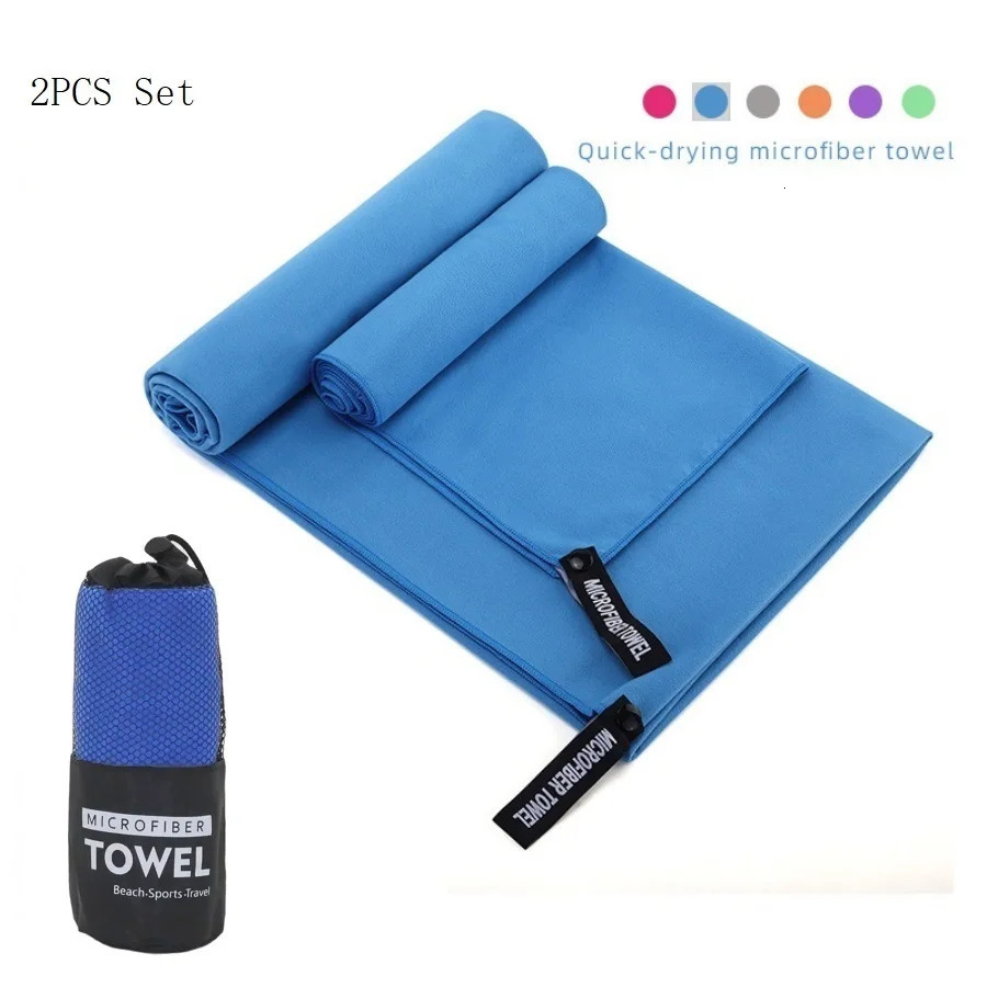 2PC Set Solid Microfiber Gym Towel Perfect Travel Sports Camping Beach Towels Fast Drying Super Absorbent Swimming Bath Towel 260622 - view 7