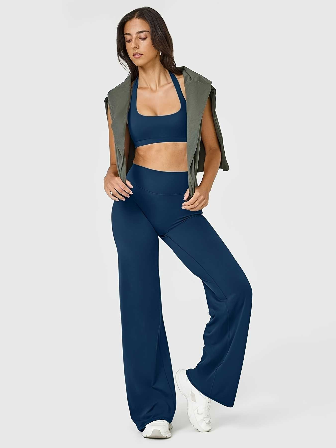 Pants Womens Straight-Leg High-Waisted Yoga Flared No Front Seam Loose Fit for Outdoor Sports Daily Wear M260626