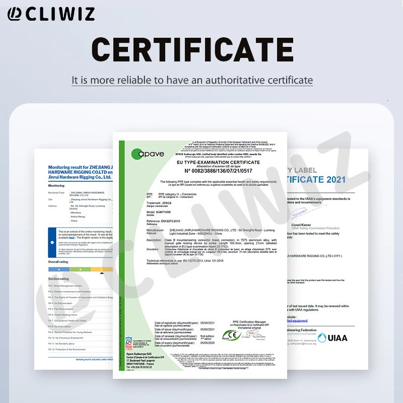 CLIWIZ 23KN Outdoor Professional Carabiner 7075 Aviation Aluminum Safety Automatic Lock With Certificates CE/UIAA 260622 - view 4