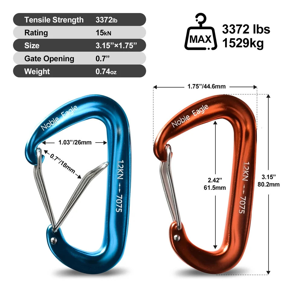 6Pcs 12kn Carabiner Set D Ring Heavy Duty Aluminum Tactical Carabiners Clips Camping Hiking Climbing Hook Hammock Outdoor Gear 260622 - view 4