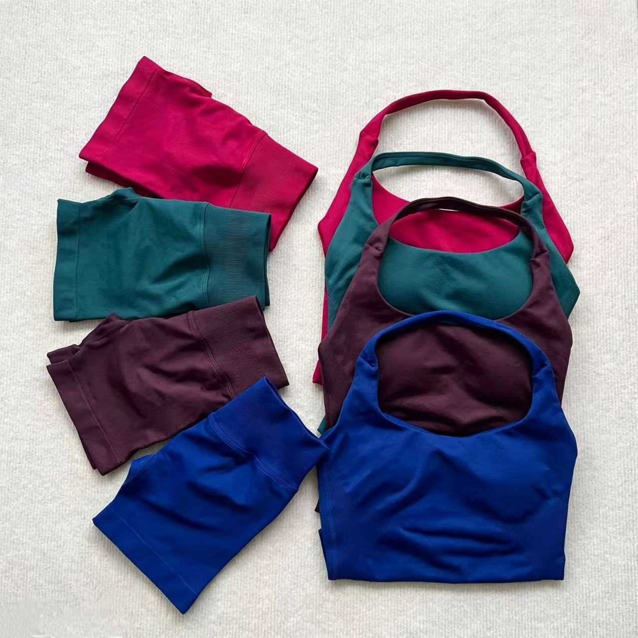 Set 2 Pieces Shorts Yoga Women Backless Halter Tops High Waist Seamless Shorts Gym Suit Fitness Sportswear Workout Sets M260626