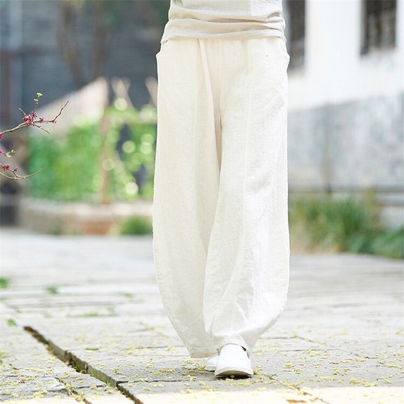 Cotton Linen Bloomers Wide Leg Pants Women Vintage Full Length Fashion Elegent Pants Solid Elasitic Waist Spring Autumn 5XL 260624 - view 7