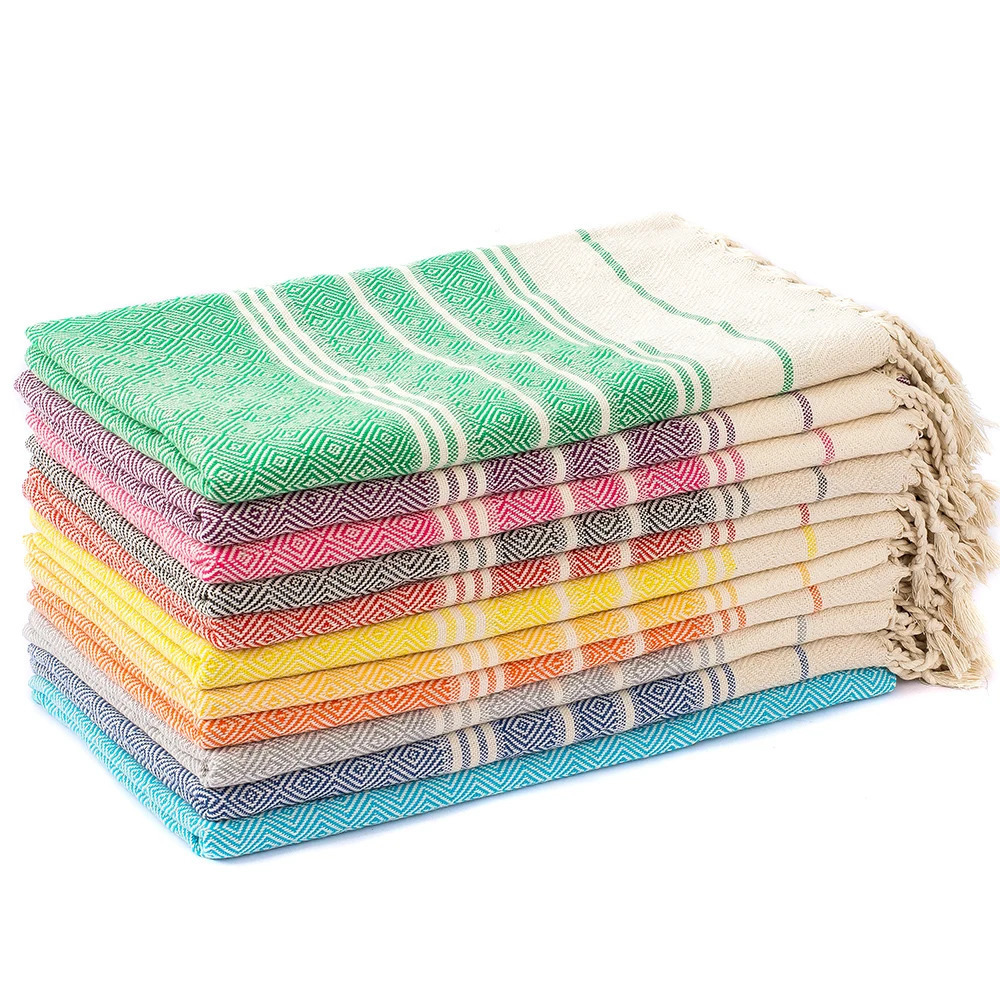 Cotton Turkish beach towel 100180CM diamond grid sports and fitness tassel bath towel kitchen towel soft absorbent quick dr 260622 - view 3