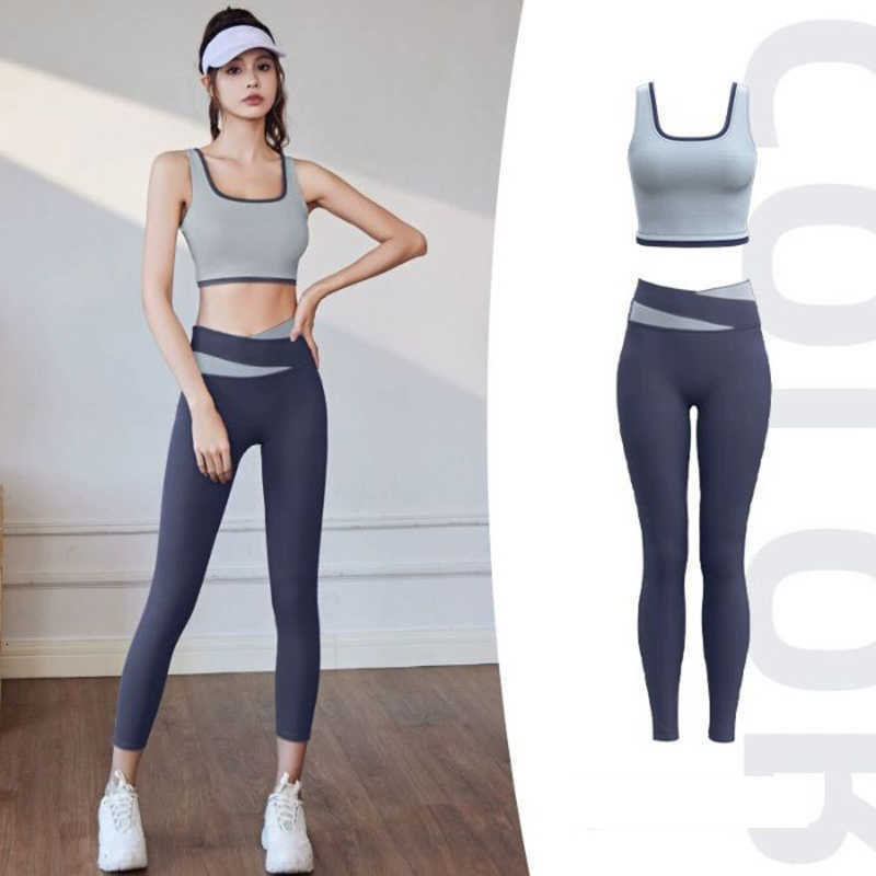Color Women Stretchy New High Block 2 Piece Yoga Sets Push Up Shockproof Skin-Friendly Breathable Running Sports Matching Sets M260626