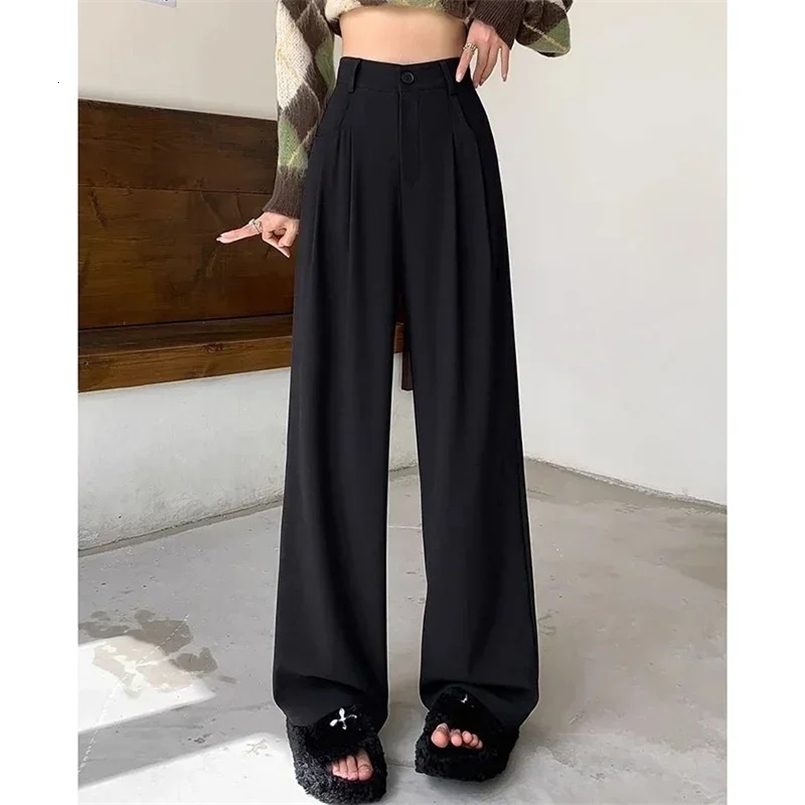 Women Fashion Suit Pants Lady Breathable Baggy High Waist Wide Leg Summer Trousers Lady Straight Leg Black Coffee Classic Pants 260624 - view 3
