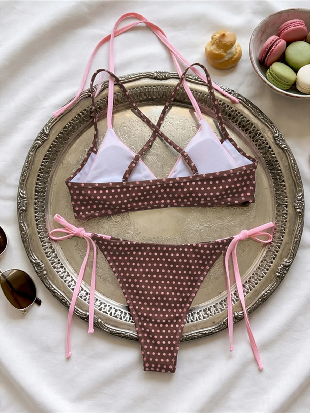 XS - L Sexy Polka Dot Splicing Halter Bikini Women Swimwear Female Swimsuit Bather Bathing Suit Swim Two-pieces Bikini set K8208 260622 - view 3