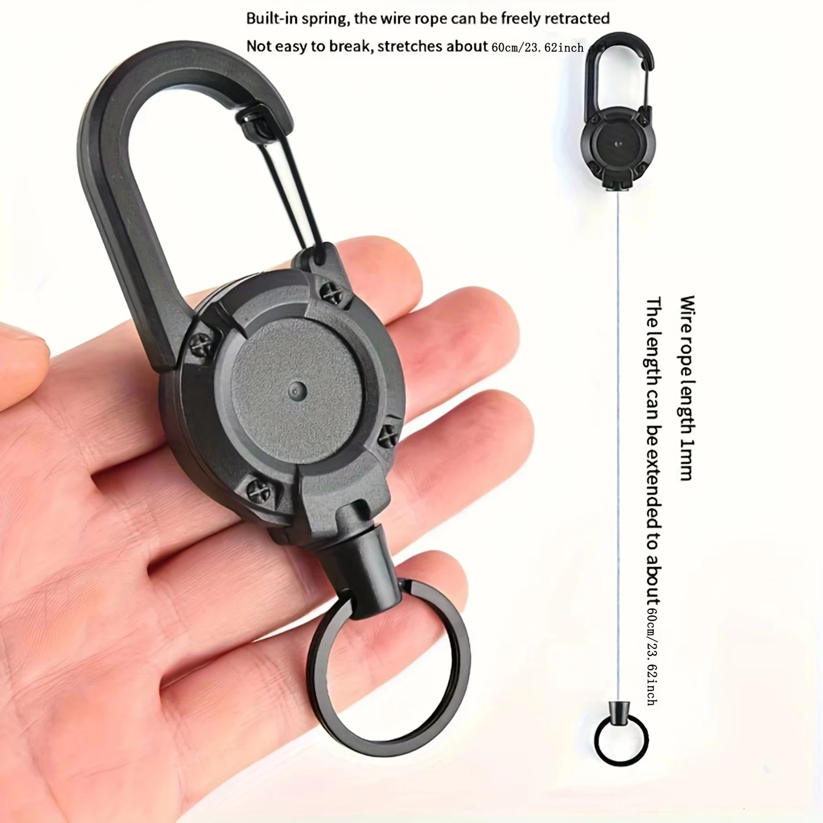 Outdoor Sporty Retractable Key Chain Tool - Heavy Duty Steel Wire Rope Sturdy Carabiner Buckle Spring Key Ring 260622 - view 6