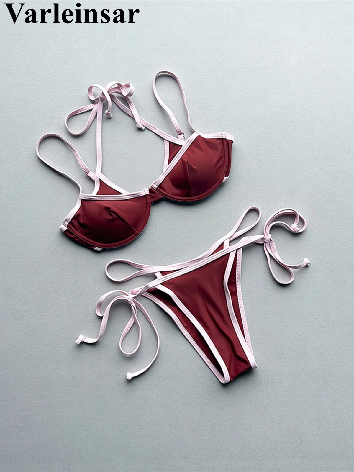 Halter Splicing Bikini Female Swimsuit Women Swimwear Two-pieces Bikini set Underwired Strappy Bather Bathing Suit Swim V8173 260622 - view 6