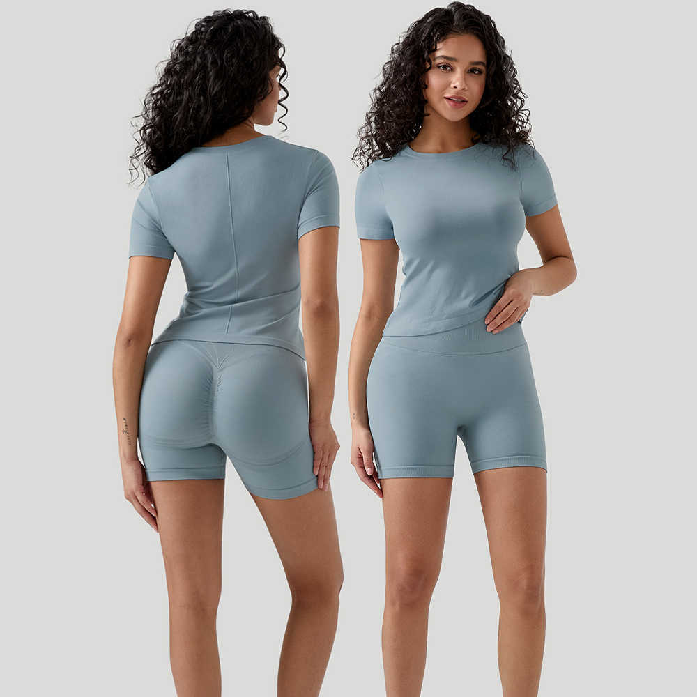 Short-Sleeve Womens Set Summer Yoga Yoga Top and Slim Fit Butt-Lift Yoga Shorts Soft Casual Gym Sportswear Yoga Suits Female M260626 - view 1
