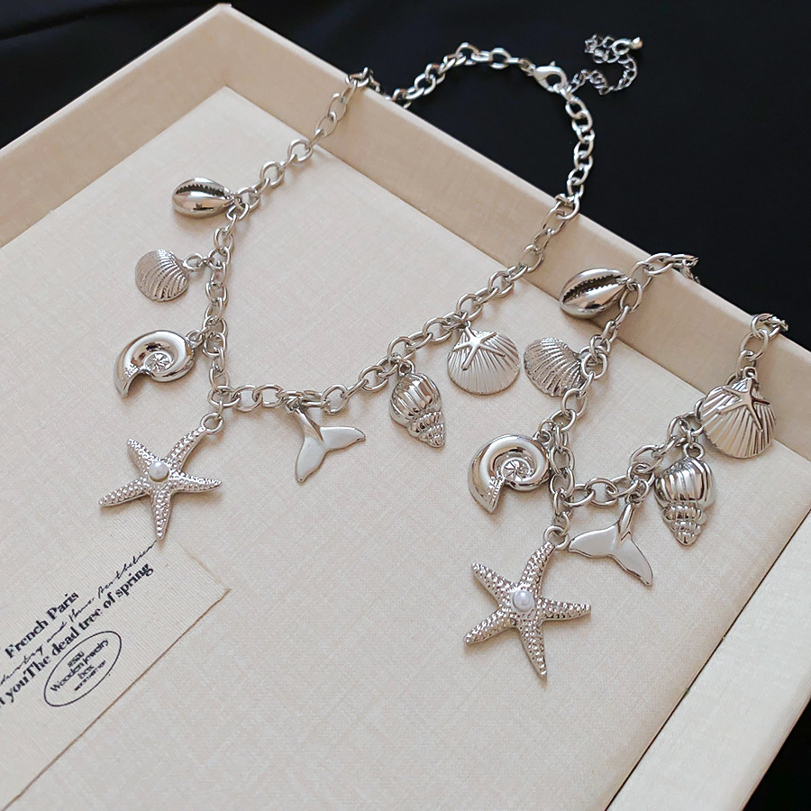 Ocean-themed shell, star, conch pendant necklace and bracelet set, unique design choker, fashionable trendy accessory - view 8