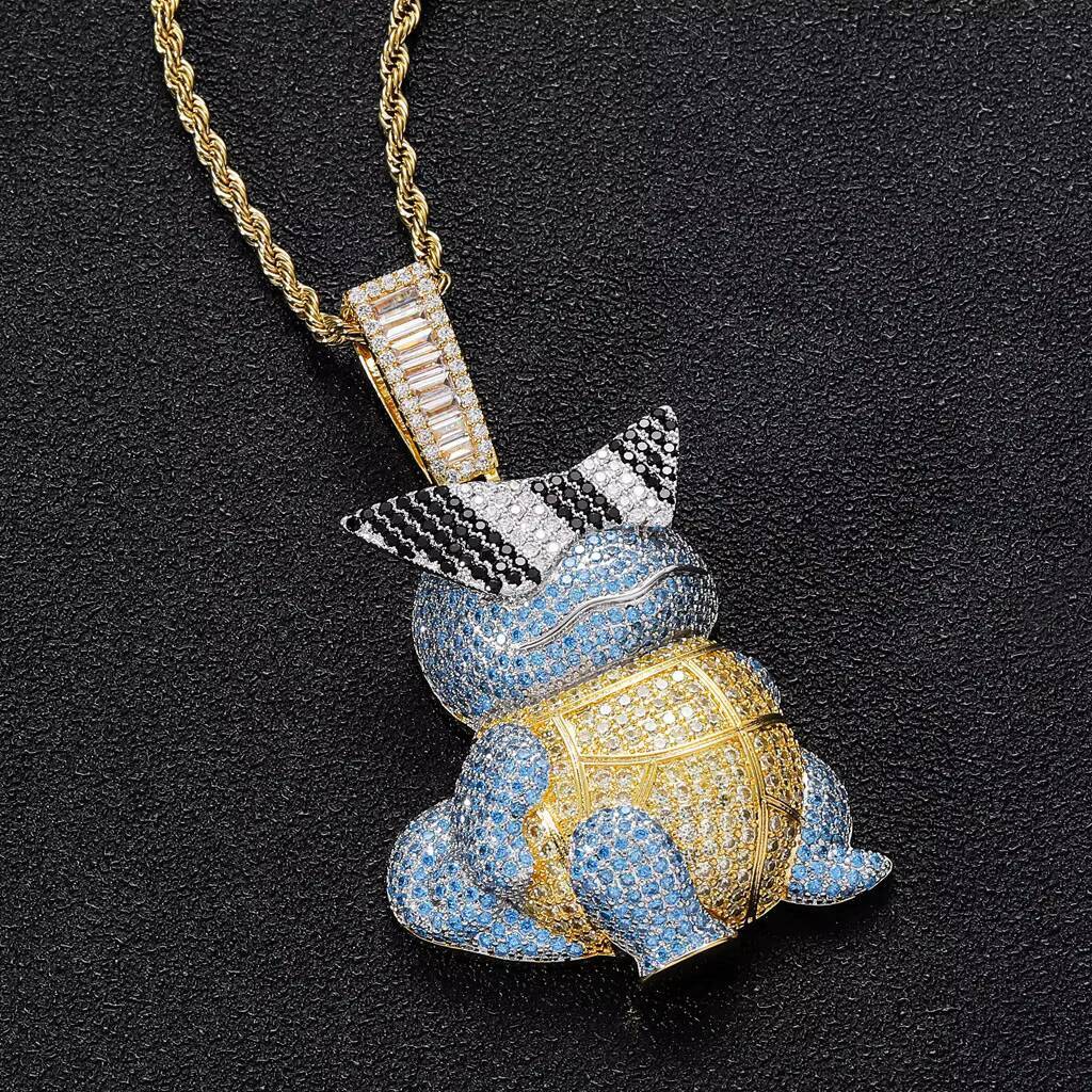 BES Hip Hop Jewelry Brass Inlaid Vvs Moissanite Gold-Plated Cartoon Turtle Pendant Necklace - view 3