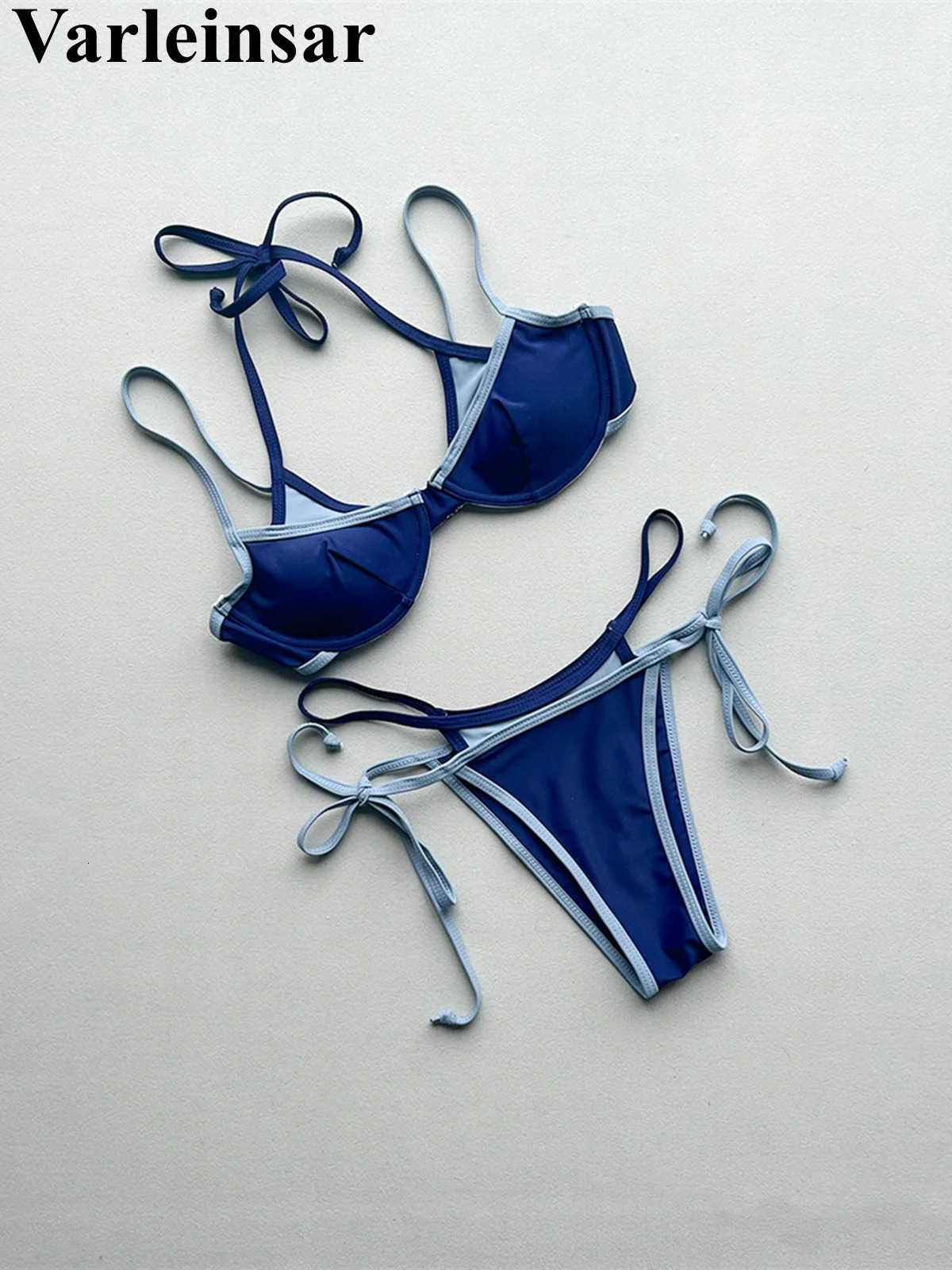 Halter Splicing Bikini Female Swimsuit Women Swimwear Two-pieces Bikini set Underwired Strappy Bather Bathing Suit Swim V8173 260622