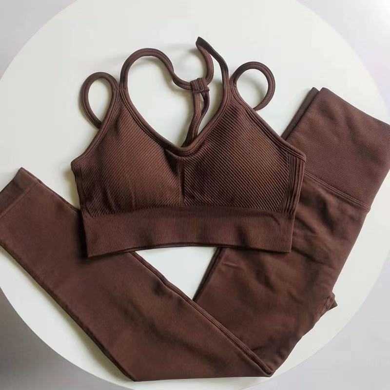 Two-Piece Peach Butt Seamless Fitness Set Tight Yoga Sports Bra Quick-Dry Pants Set for Pilates Women M260626