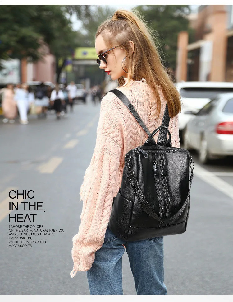 Women Soft Leather Backpack School Black Casual Multifunctional College Bag Large Capacity Shoulder Bags Travel Tote y260615 - view 5