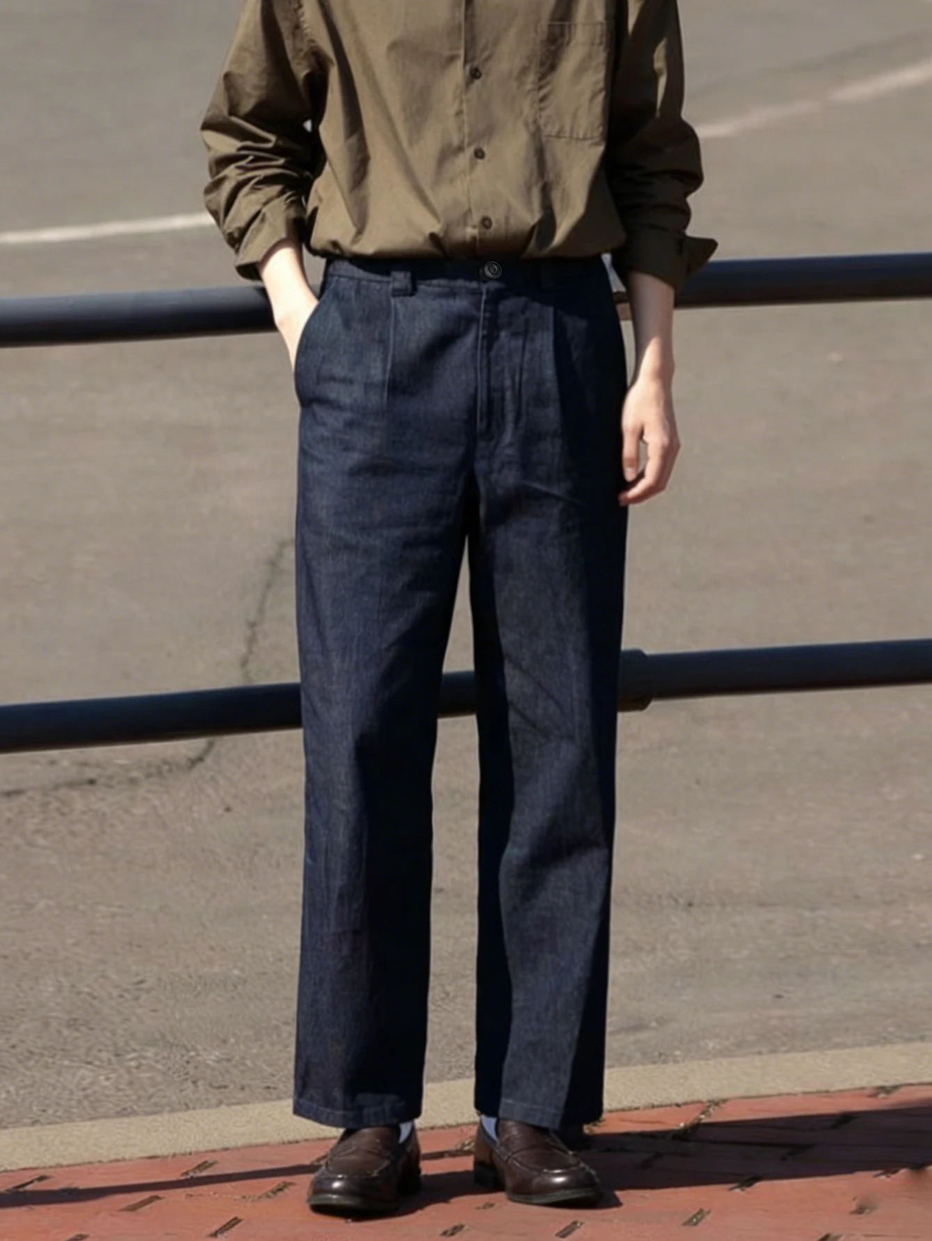 2026 SS Mens Neapolitan Pleated Suit Pants Solid Denim Style High Waist Straight Leg Business Casual Trousers 260618 - view 4