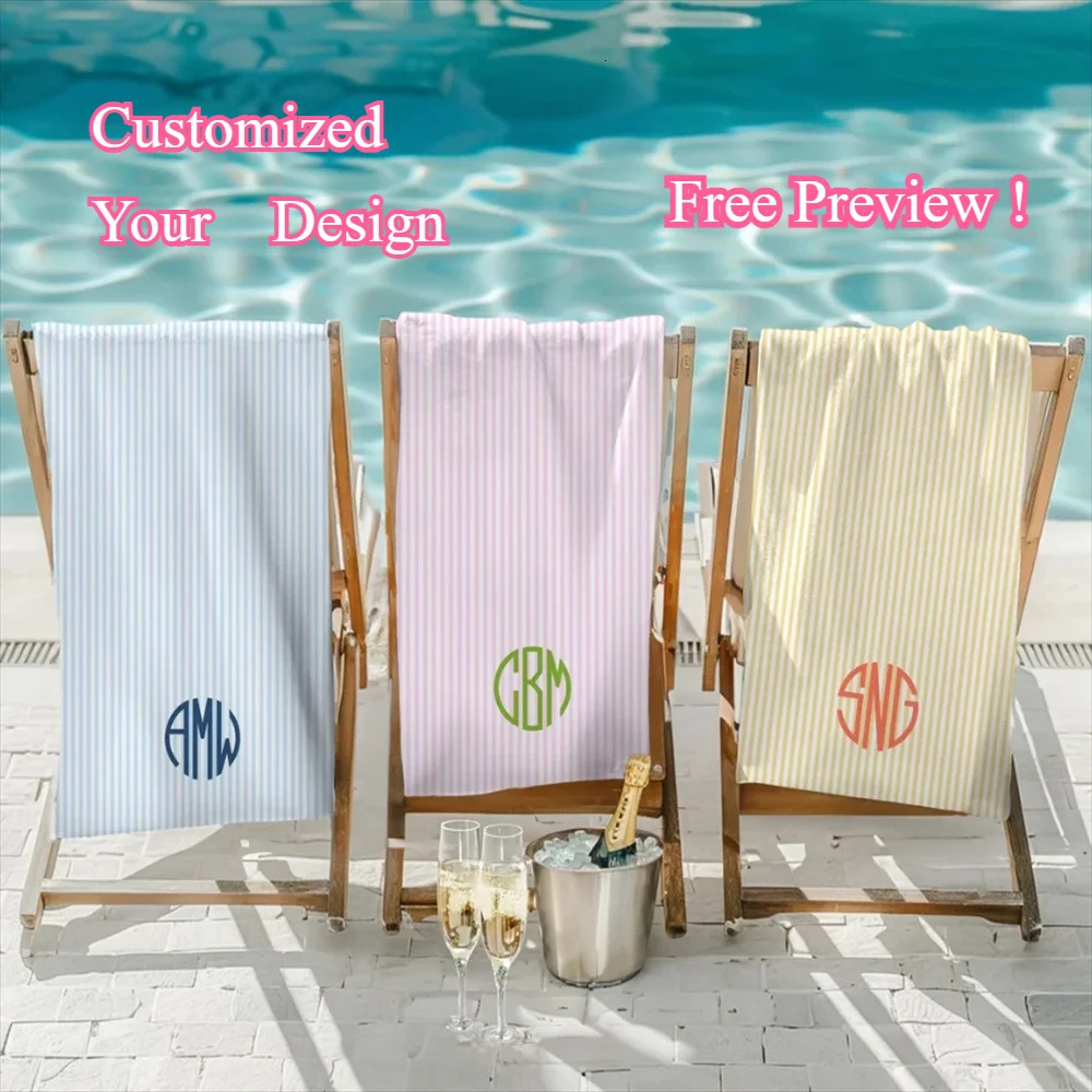 Personalized Towel Monogram Beach Towel Girls Trip Custom Beach Towel Striped Towel with Name Custom Text Towel Preppy Beach 260622