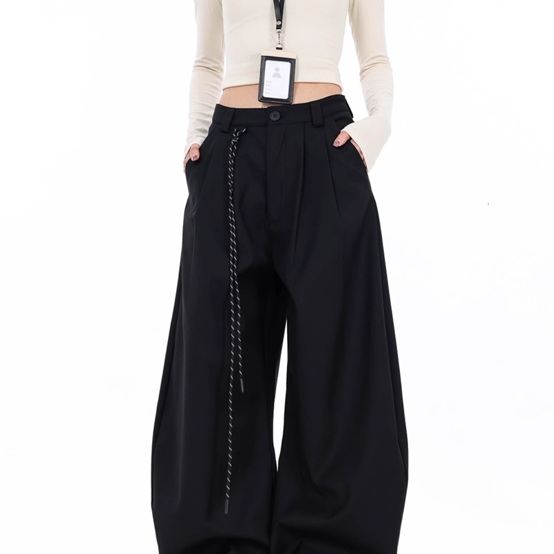 High Waist Women Suit Pants Straight Office Ladies Korean Fashion Trousers Casual Button Loose Female Black Pants 260624 - view 4