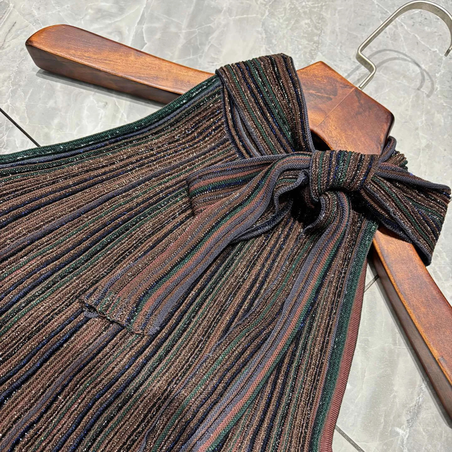 Women Halter Neck Pleated TwoPiece Set Striped Top and Maxi Skirt Elegant Summer Evening Wear Loose Fit Stylish Arrival 260625 - view 6