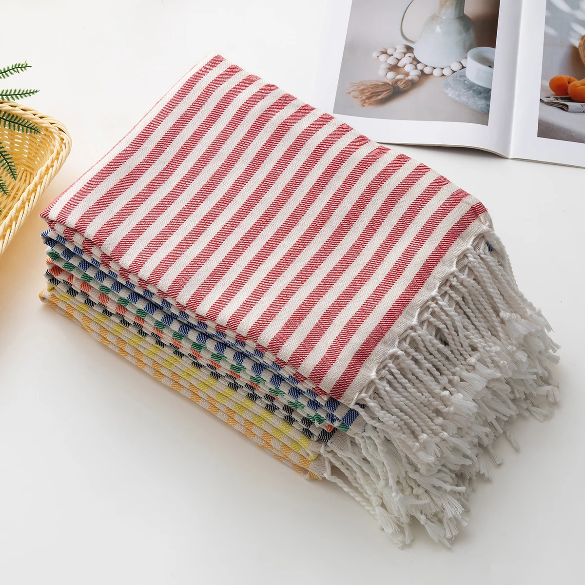 Cotton Turkish Striped Beach Towel 90180CM Sauna Spa Gym Sport Fitness Fringed Bath Towel Kitchen Soft Absorbent Quick Drying 260622CJ - view 3