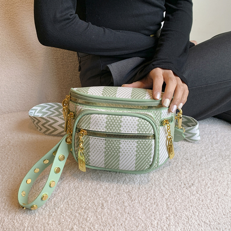 Cross-Border Wholesale Women's Chest New Model Plaid PU Texture Shoulder Crossbody Fashion Trendy Versatile Waist Bag - view 4