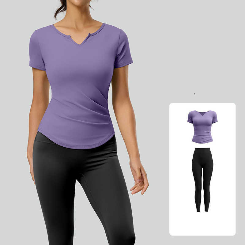 Womens 2 Piece Yoga 2026 Set Short Sleeve Yoga Top Side Ruched High Waist Leggings Butt Lifting Tummy Control Gym Workout Set M260626