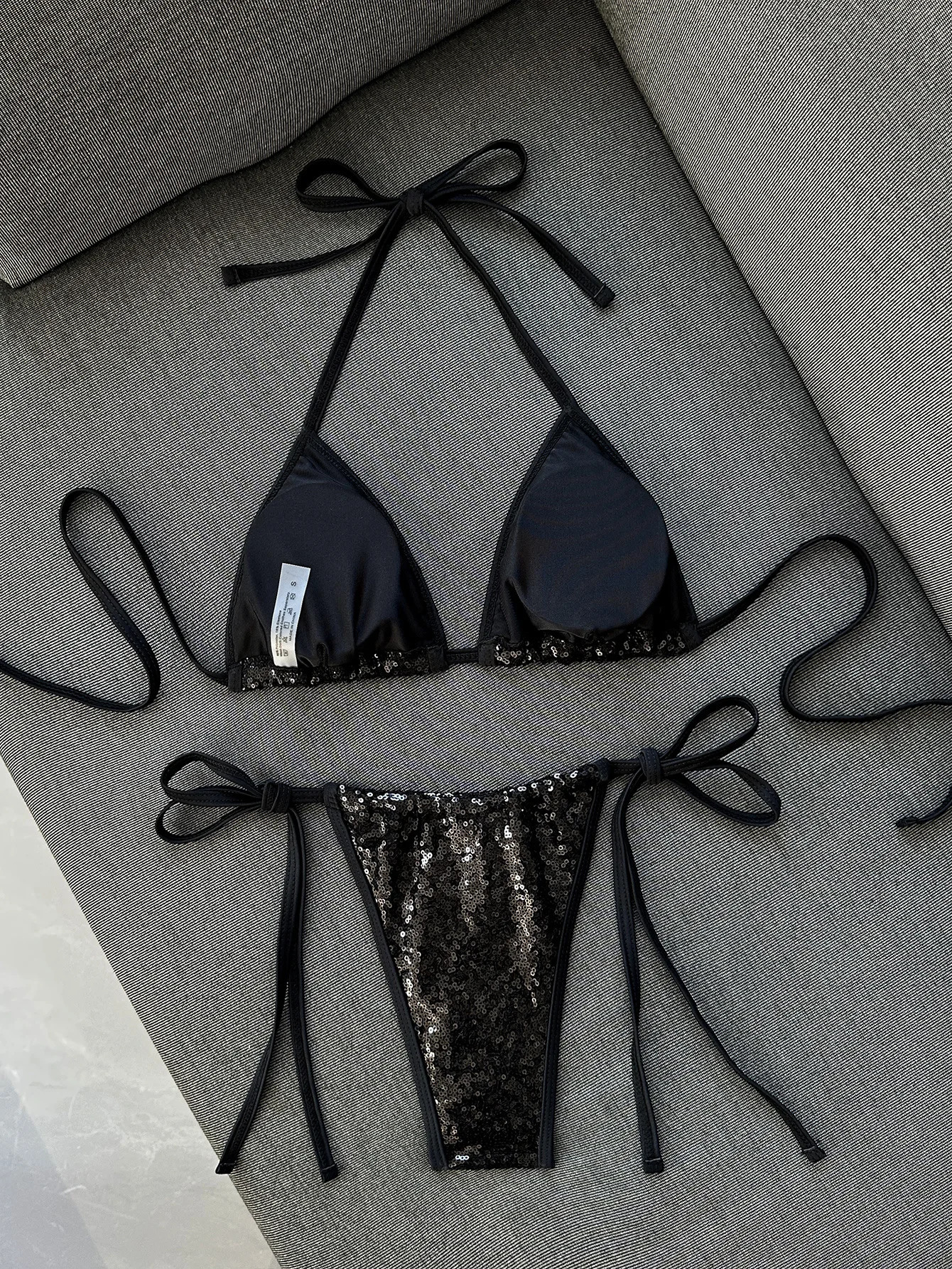 Sexy Shiny Sequin Black Bikini Set 2026 Women Push Up Bra Tie Side Thong Swimsuit Beach Bathing Suit Hoiday Swimwear Biquini 260622 - view 3