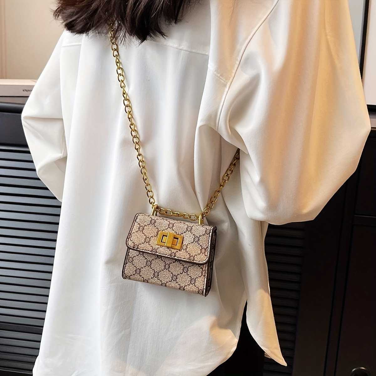 Geometric Stylish Mini Crossbody Bag with Pattern Faux Leather Buckle Closure Painted Edge Detail Faux Leather Lining PurseR260625