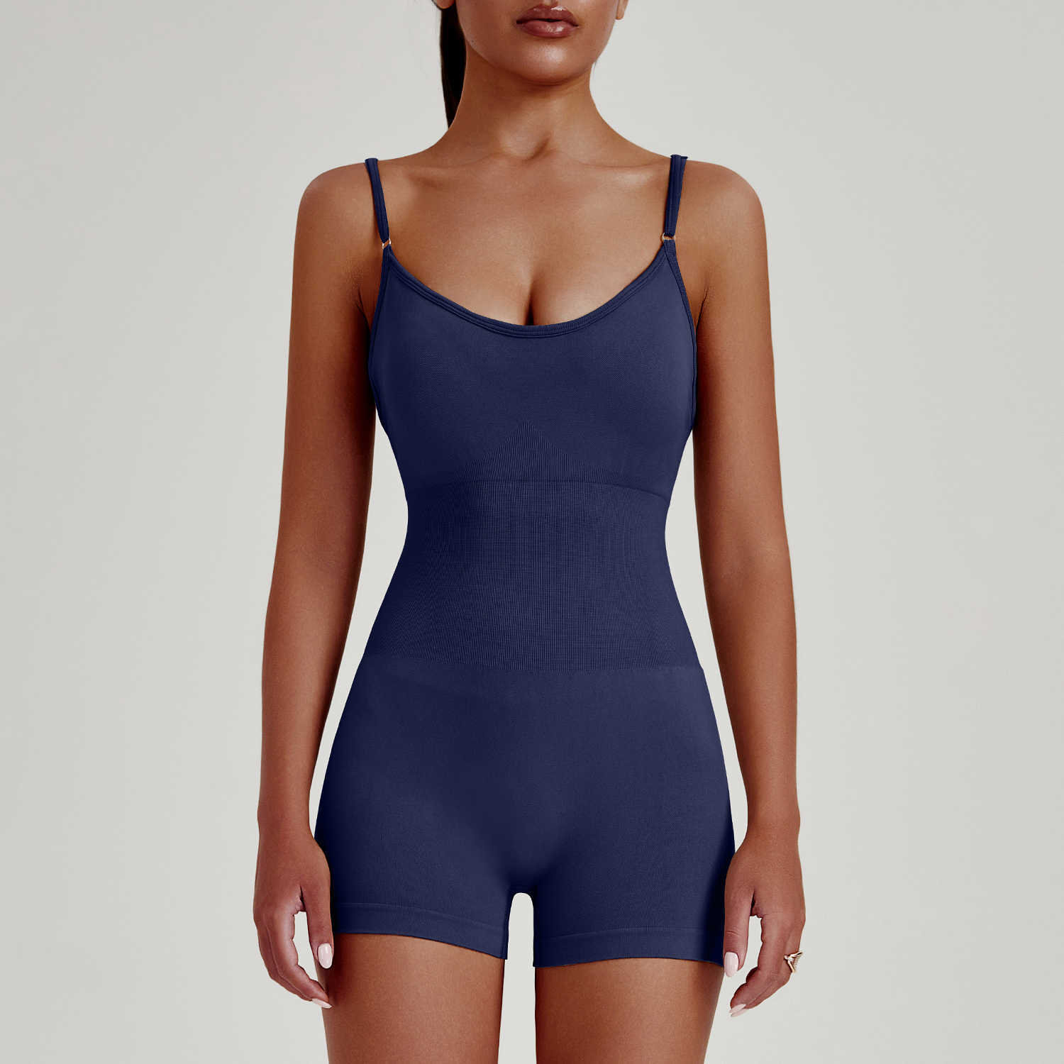 One Solid Color Cross Piece Yoga Shorts - Comfortable Cropped Yoga Jumpsuit for Women M260626 - view 1