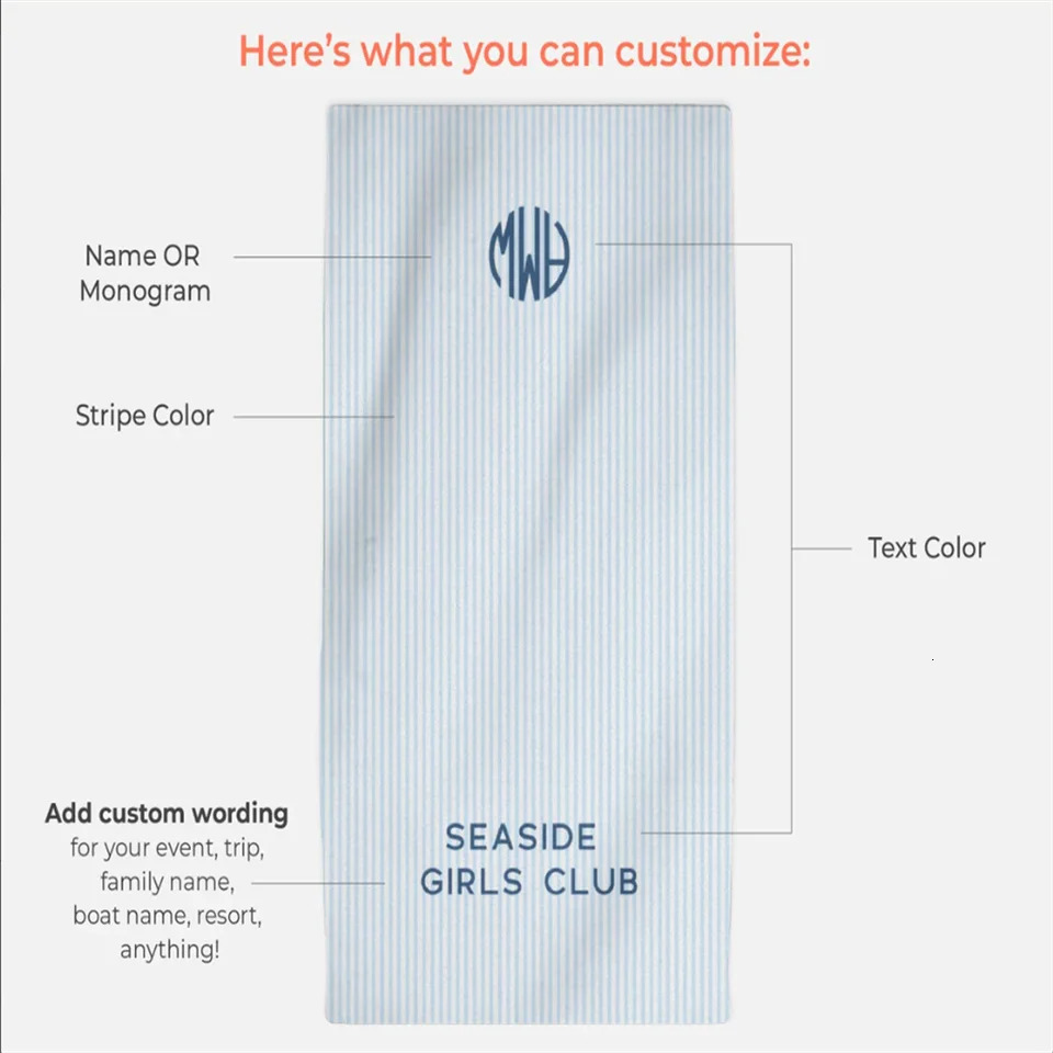 Personalized Towel Monogram Beach Towel Girls Trip Custom Beach Towel Striped Towel with Name Custom Text Towel Preppy Beach 260622 - view 6