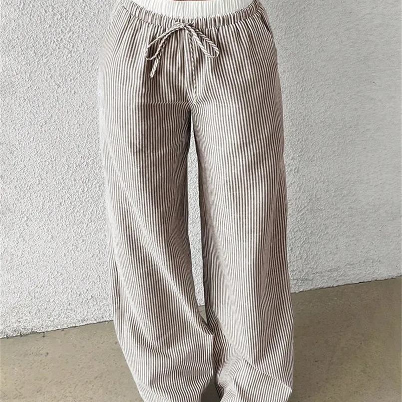 Casual Striped Woven Wide Leg Pants for Women Autumn Winter Casual Stylish Full Length Trousers Y2K Clothes Streetwear 260624 - view 5