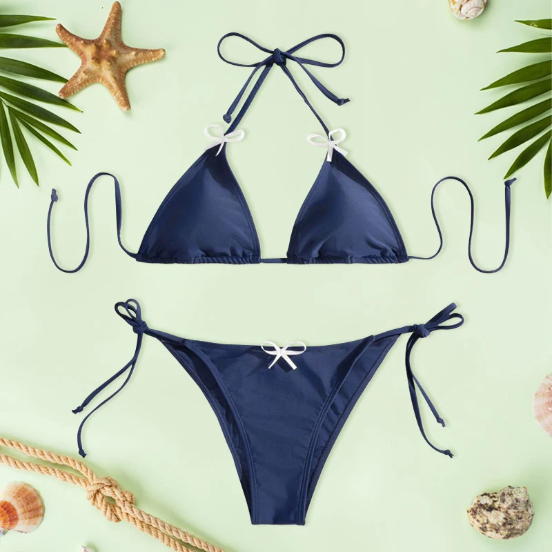 Solid Color Bikini Sets Bandage Swimwear Women Sexy Bikinis Triangle Bathing Suits Female Swimming Suit Low Waist Biquini 260622