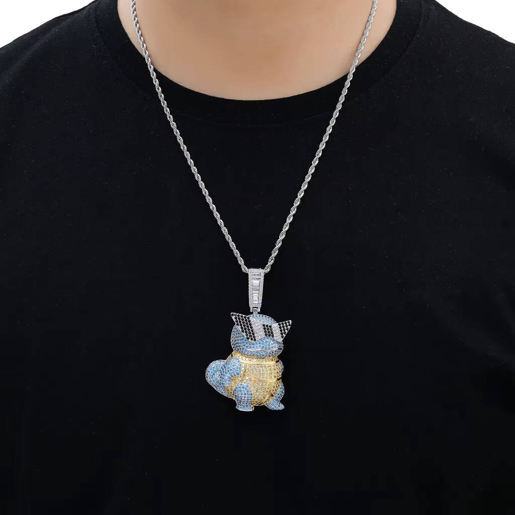 BES Hip Hop Jewelry Brass Inlaid Vvs Moissanite Gold-Plated Cartoon Turtle Pendant Necklace - view 6