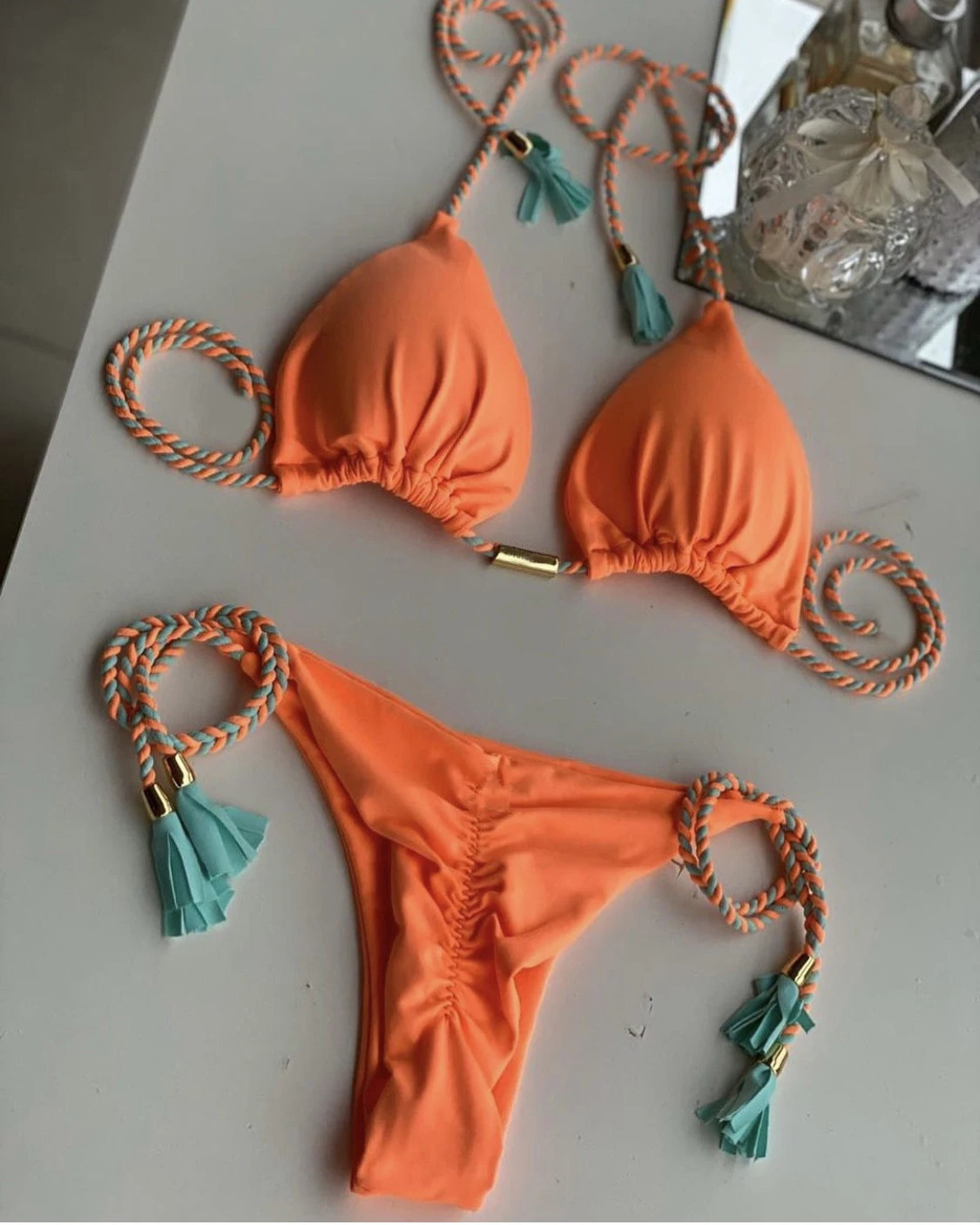 Women Bikini Backless Rope Triangle Swimsuit Multicolor 260622CJ - view 5