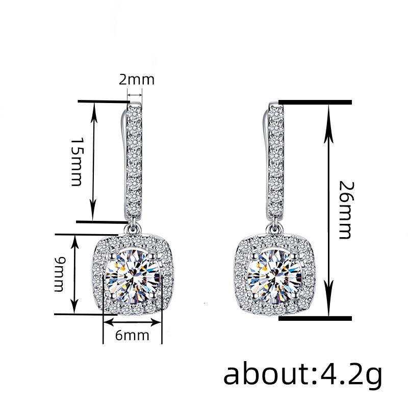 Women Micro Pave Zircon Hoop Drop Earrings Square Crystal Dangle Ear Buckle Luxury Silver Plated Fashion Jewelry