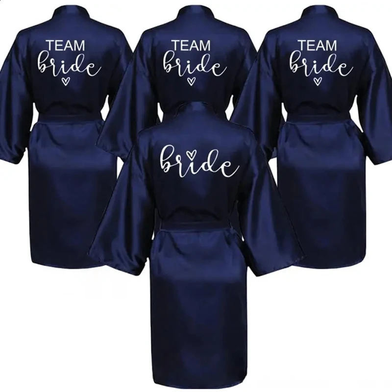 Wedding Party Team Bride Robe Kimono Satin Pajamas Bridesmaid Bathrobe Gold Letter SP093260622 - view 7