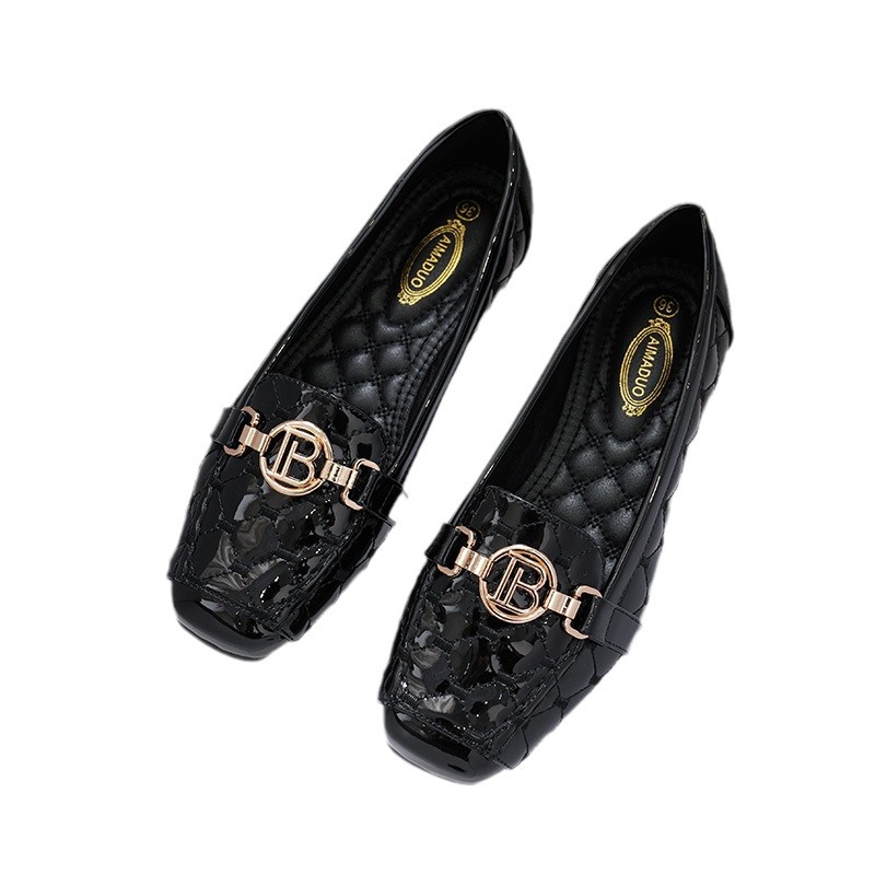Designer Shoes 2026 Women's Square Toe Flat Comfort Leather Shoes, B Logo Buckle Strap Soft Patent Leather Flats with Embroidery Stitching 33-43 - view 6