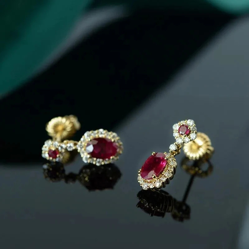 Original Ruby Silver Set Diamond Oval Womens Earrings Vintage Classic Shiny Engagement Wedding Jewelry 260625 - view 5