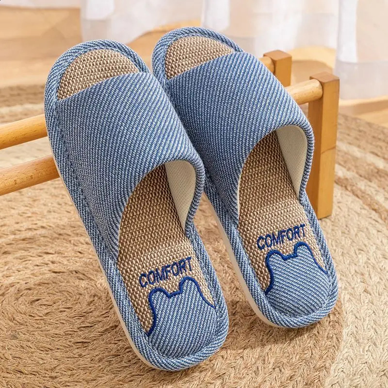 Women Linen Slippers Four Seasons Women Indoor Sandals Adults Cartoon Slides Couples Open toed Breathable Home Shoes 260624 - view 7