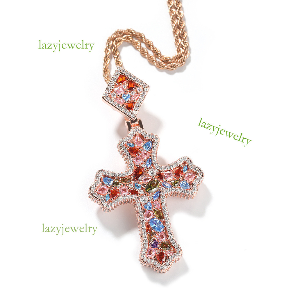 Retro color moisancite cross pendant hip hop style full diamond design diamond button all fashion men and women with the same fashion accessories - view 5
