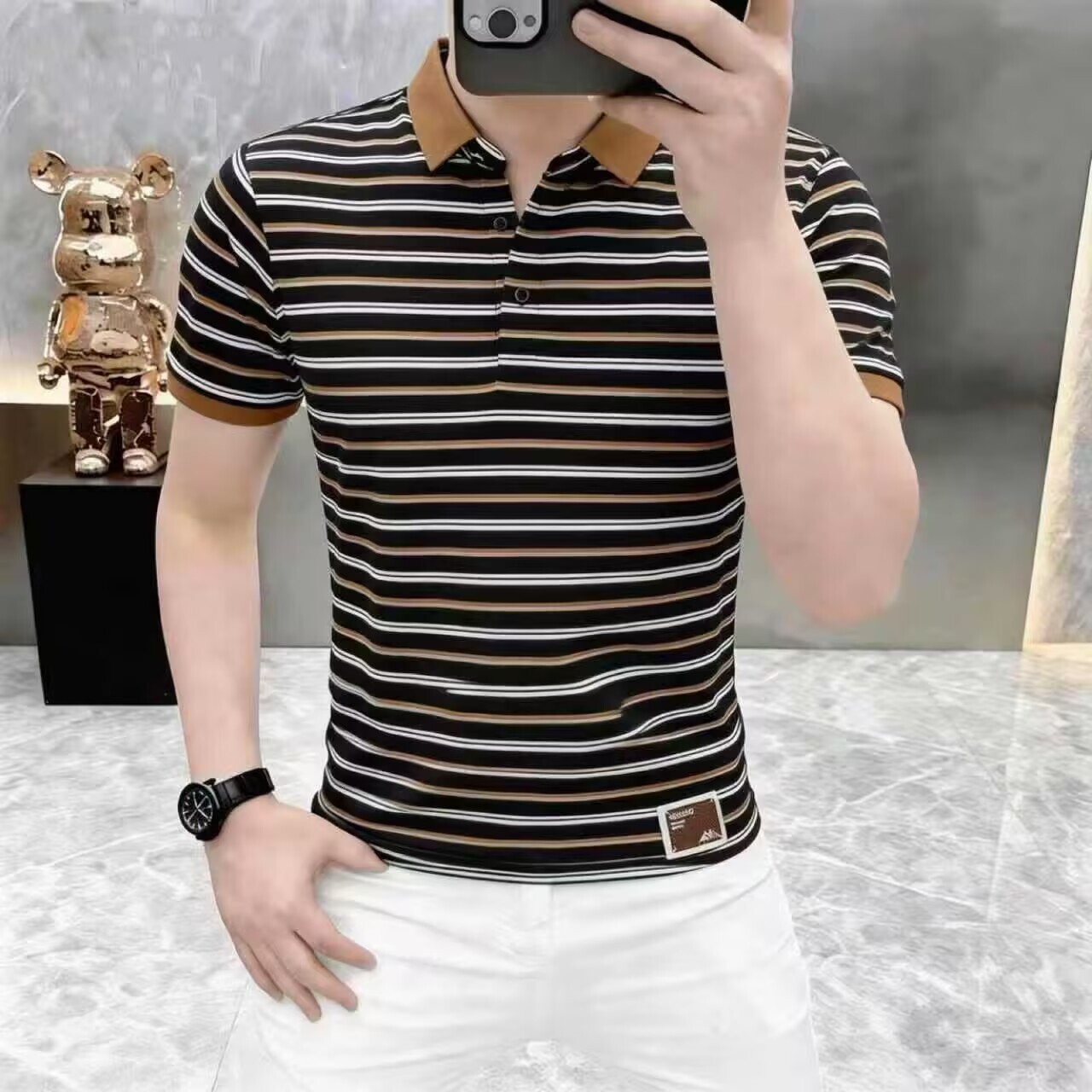 Striped Short-Sleeve Polo Shirt For Men, Summer Fashion Casual Stylish Versatile Half-Sleeve T-Shirt - view 3