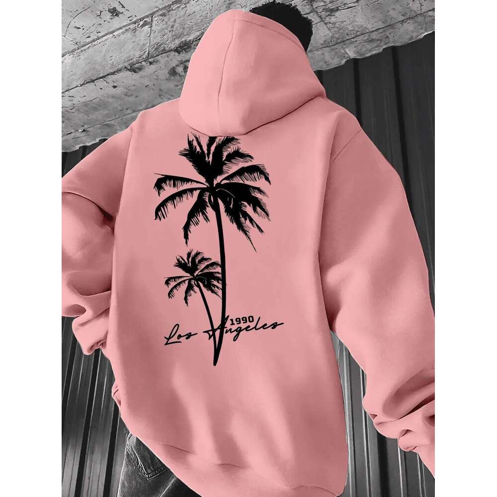 Coconut tree print fashion hooded minimalist style men's and women's sweatshirt holiday gift W260626